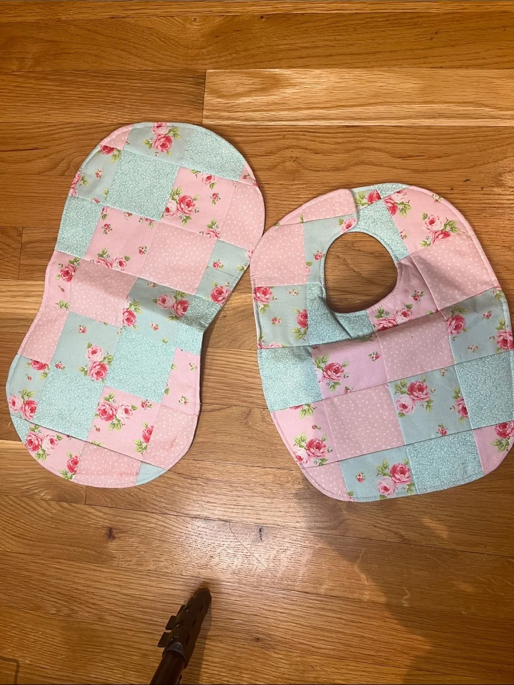 Pink & Mint Patchwork Baby Bib Set — Soft Floral Design